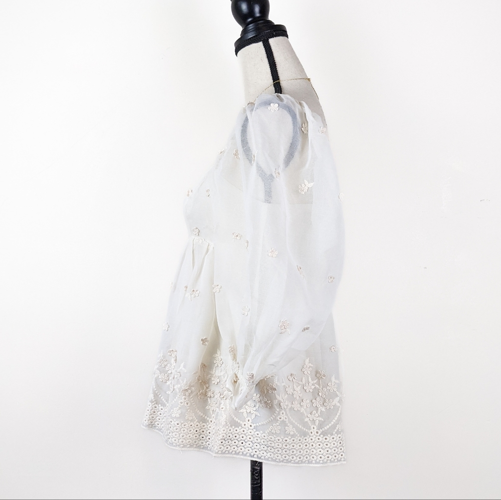 NWT Storia Floral Embroidered Cream Baby Doll Top - Picture 4 of 7